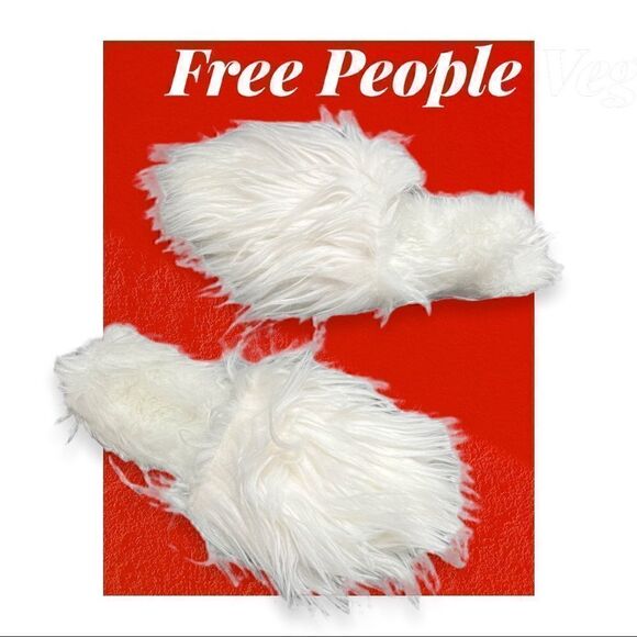 Free People White Vegan Faux Fur Open Toe Slippers - Picture 1 of 7